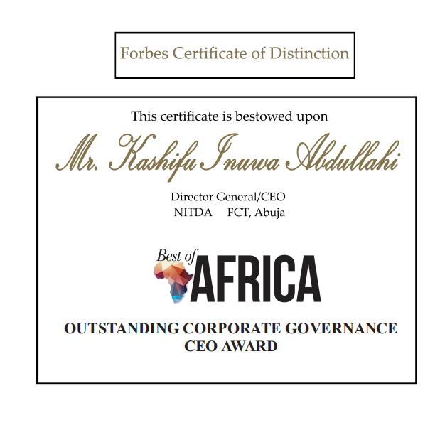 NITDA Chieftain Kashifu Inuwa Wins The Forbes Africa Outstanding Corporate Governance CEO Award