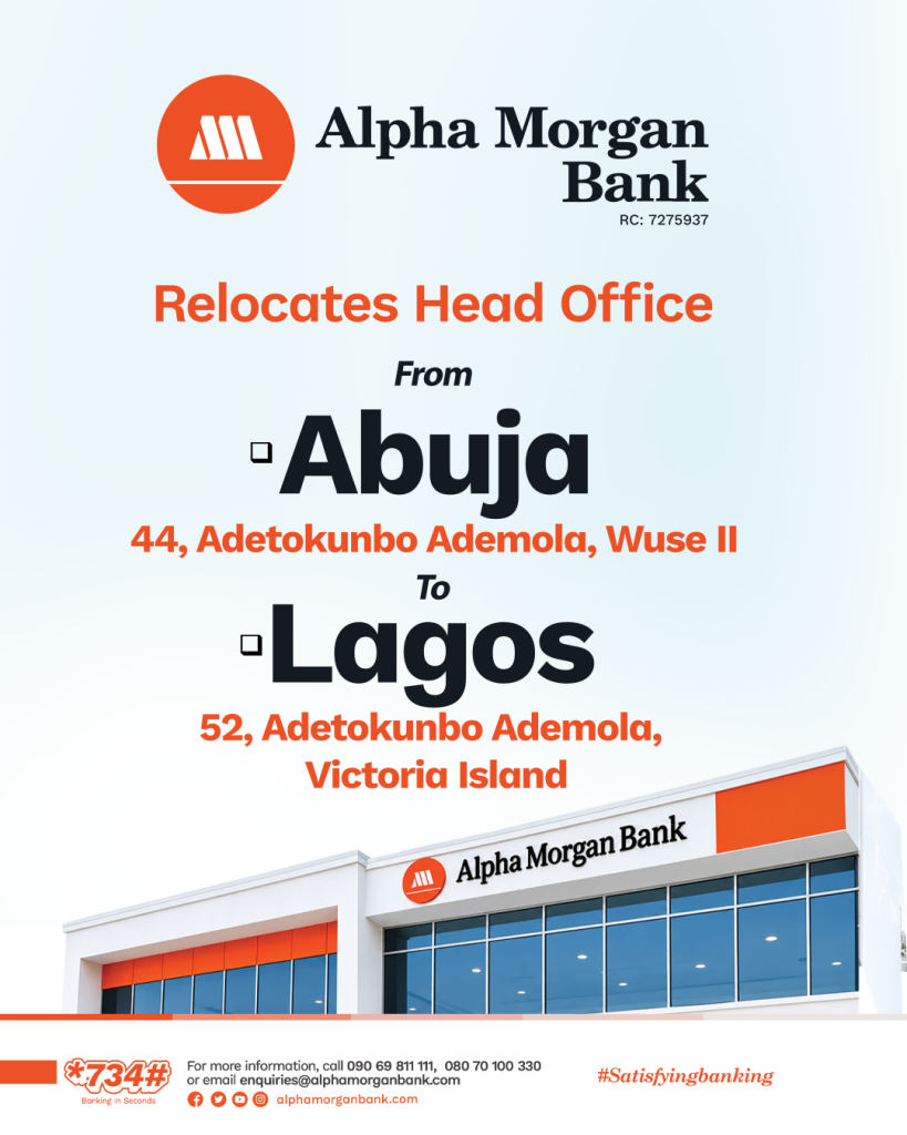 Alpha Morgan Bank Moves Head Office To Lagos, Signals Expansion Drive
